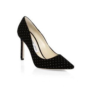 Jimmy Choo Romy 85 Crystal Studded Black Velvet Pump Shoes EU 40.5 / US 10.5 NEW